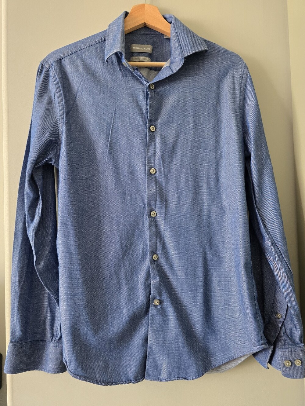 Michael Kors Men's Light Blue Dress Shirt Size 15 32/33 Mediun Slim Fit Stretch